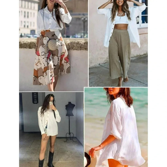 Womens Cotton Button Down Shirt Long Sleeve Loose Fit Collared Linen Work Blouse - Picture 6 of 6